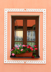 Fototapeta na wymiar Beautiful country house window with flowers