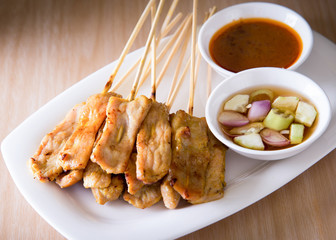 Asian food - Pork Satay with Peanut Sauce