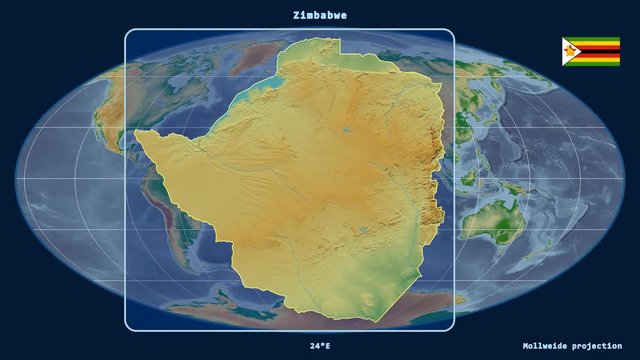 Zimbabwe - 3D tube zoom (Mollweide projection). Bumps shaded