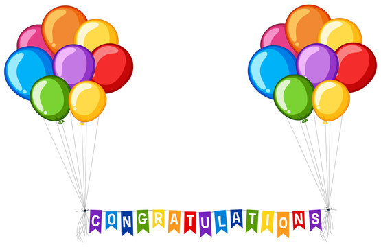 Background design with balloons and word congratulations