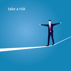 Businessman Walking on Rope. Risk Challenge in Business Concept
