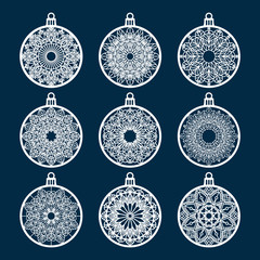Christmas ball set with snowflake. Laser Cutting template