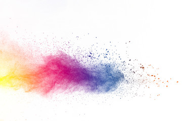Explosion of color powder on white background