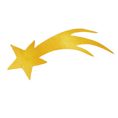Christmas star painted with decorative brilliant, golden paint. Star of Bethlehem, christmas symbol on isolated white background. Golden brush stroke. © steftach