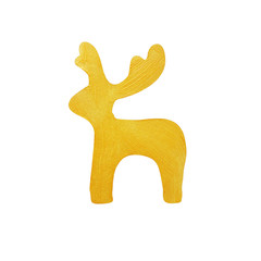 Christmas deer painted with decorative brilliant, golden paint. Christmas symbol on isolated white background. Golden brush stroke. Christmas gold glitter elements.