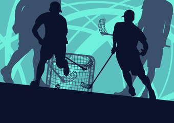 Floorball player indoor abstract vector background man with stick