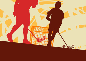 Floorball player indoor abstract vector background man with stick