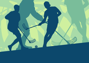 Floorball player indoor abstract vector background man with stick