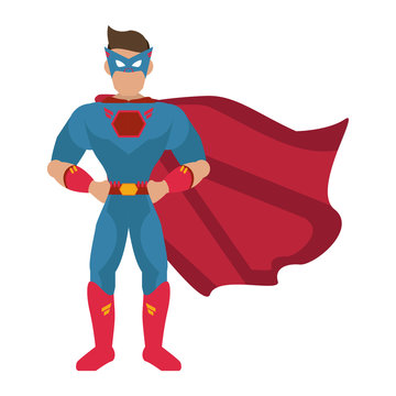 superhero with blue uniform and red cape avatar icon image vector illustration design 