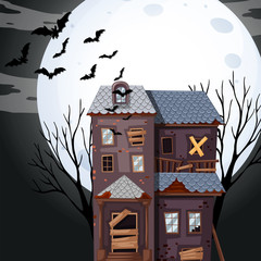 Haunted house on fullmoon night