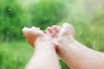 Fototapeta premium Female hands in the rain