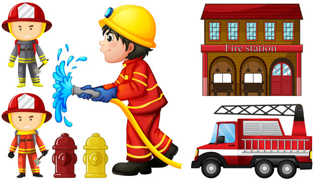 Firefighters and fire station