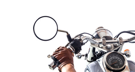 Man on motorcycle on white background