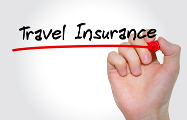 Hand writing inscription Travel Insurance with marker, concept
