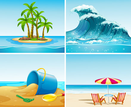 Four scene of ocean at summer time