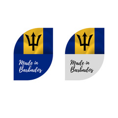 Stickers Made in Barbados. Waving flag. Isolated on white background. Vector illustration.