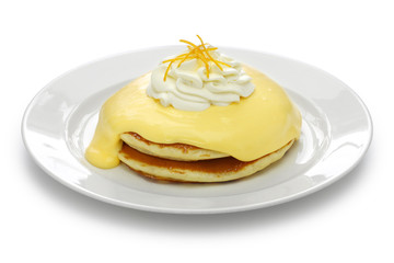 homemade lilikoi passion fruit pancake, Hawaiian food isolated on white background