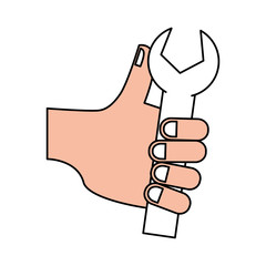 hand holding wrench tool icon image vector illustration design 