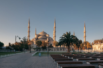 Fototapeta na wymiar Istanbul, Turkey. The Blue Mosque (Sultanahmet Camii) in Istanbul. The mosque, nicknamed for its blue tiles, is one of the most popular landmarks in Istanbul.