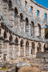Fragment of the walls of ancient roman amphitheater in Pula, Croatia
