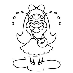 Vector illustration of a little crying girl. Coloring