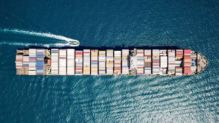 Ultra large container vessel (ULCV) at sea - Aerial footage 