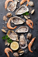 Fresh seafood on stone table