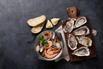 Fresh seafood on stone table