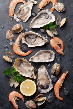 Fresh seafood on stone table