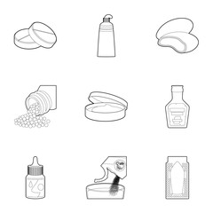 Pharmacy icons set, outline style