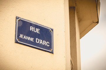old French street sign where it is written rue Jeanne d Arc