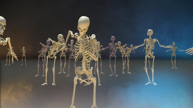 skeletons dancing on black background 3D render