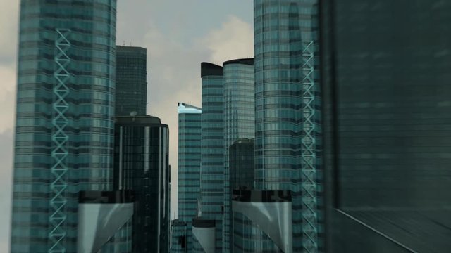 flying between the skyscrapers of the future models render 3D