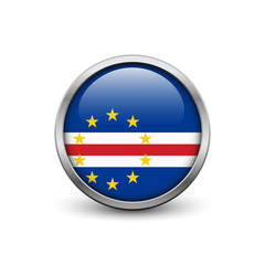 Flag of Cape Verde, button with metal frame and shadow