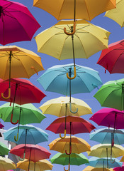 Fototapeta na wymiar Colorful umbrellas in the sky, Agueda Portugal