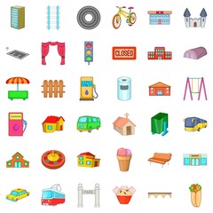 Street icons set, cartoon style