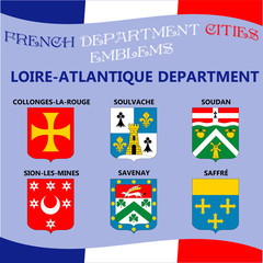 Flags and emblems of French department cities. Cities of Department Loire Atlantique