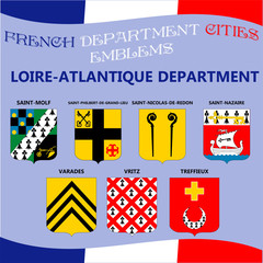 Flags and emblems of French department cities. Cities of Department Loire Atlantique