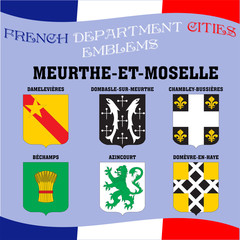 Flags and emblems of French department cities. Cities of Department Meurthe et moselle