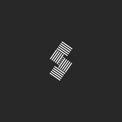 Letter S logo monogram parallel black and white striped overlapping lines linear design element. Creative idea initial for business card emblem minimalism style.