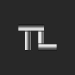 Monogram letters TL logo, combination initials T and L symbols, black and white thin lines, linear hipster art emblem