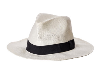 Man hat with black ribbon isolated on white background