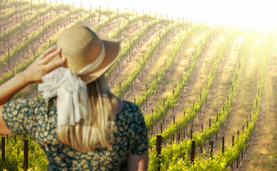 Beautiful Woman Strolling at a Winery