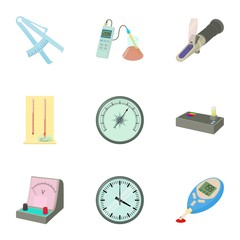 Precision instrument icons set, cartoon style