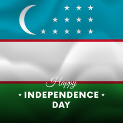 Banner or poster of Uzbekistan independence day celebration. Waving flag. Vector illustration.