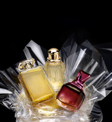Generic perfume bottles still life in a gift set concept