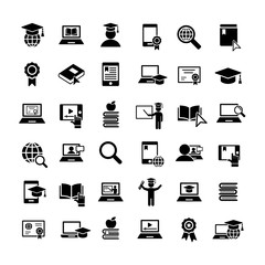 online study education 36 simple icons set black on white background