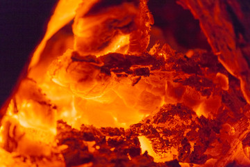 Close up on hot fireplace burning