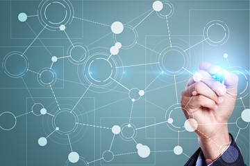 Fototapeta premium Template for text, Virtual screen Background with icons. Business, internet technology and networking concept.