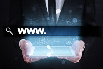Search bar with www text. Web site, URL. Digital marketing. Business, internet and technology...